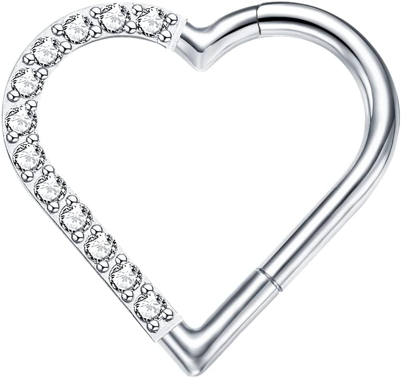 16G 8/10MM G23 1PC Titanium Daith Piercing Jewelry Heart Clicker Cartilage Tragus Earring for Women