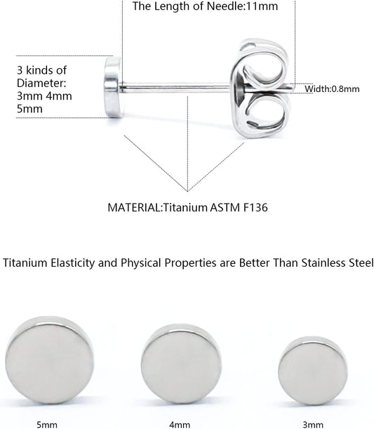 3 Pairs Titanium Stud Earrings Set, Hypoallergenic Women Earrings Nickel Free Earrings for Sensitive Ears Classic Dainty Girls Earring Studs