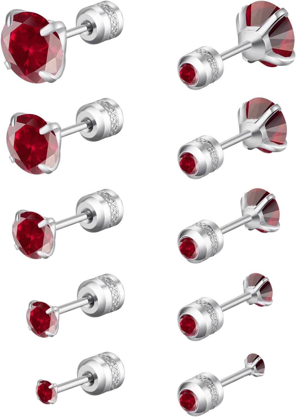 5 Pairs Stud Earrings Colorful Cubic Zirconia Stainless Steel Stud Earring Hypoallergenic Screw Back Earrings Double Side Piercing Earrings Gifts for Women Mother's Day