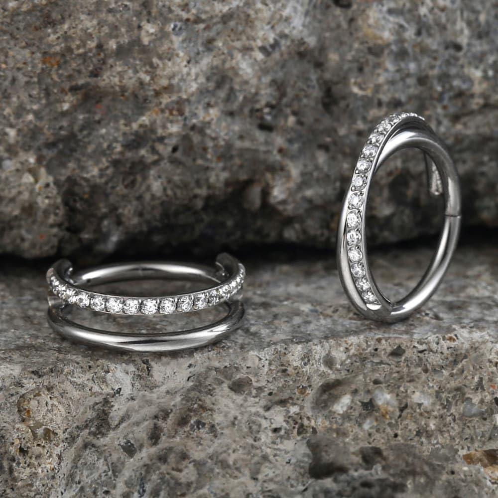 2pcs Double Loop Titanium Nose Rings,16g 8/10/12mm Double Hoop ASTM F136 septum rings Cartilage Helix Daith Rook Earring Hinged Septum Segment Ring Clicker Piercing