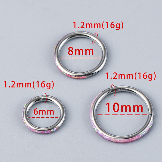 1PC ASTM F136 Titanium Opal Nose Rings Hoops,16g Hinged Septum Rings Seamless for Women Conch Helix Daith Earrings Piercing Jewelry Blue Pink white 6mm/8mm/10mm