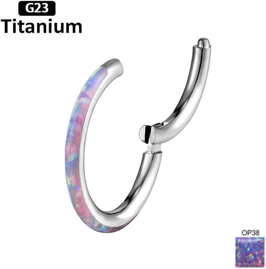 2pc G23 Titanium 16G 6/8/10/12mm Nose Ring Opal Multi Zircon Hoop Hinge Septum Ear Lobe Daith Body Piercing