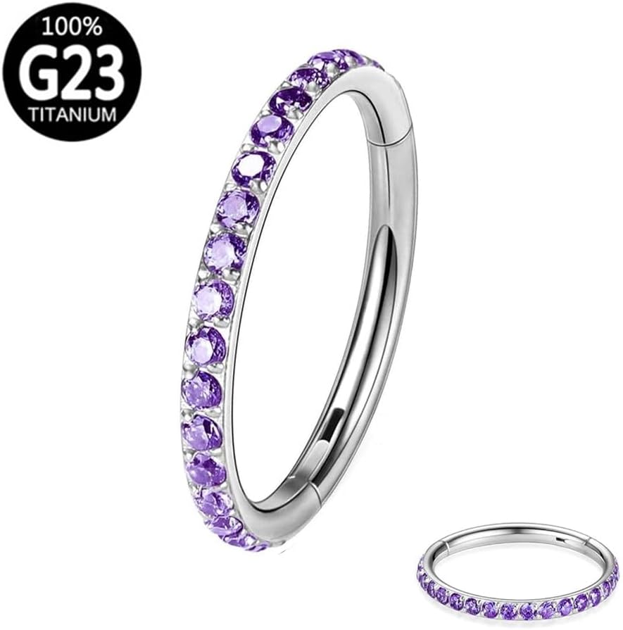 2pc G23 Titanium 16G 6/8/10/12mm Nose Ring Opal Multi Zircon Hoop Hinge Septum Ear Lobe Daith Body Piercing