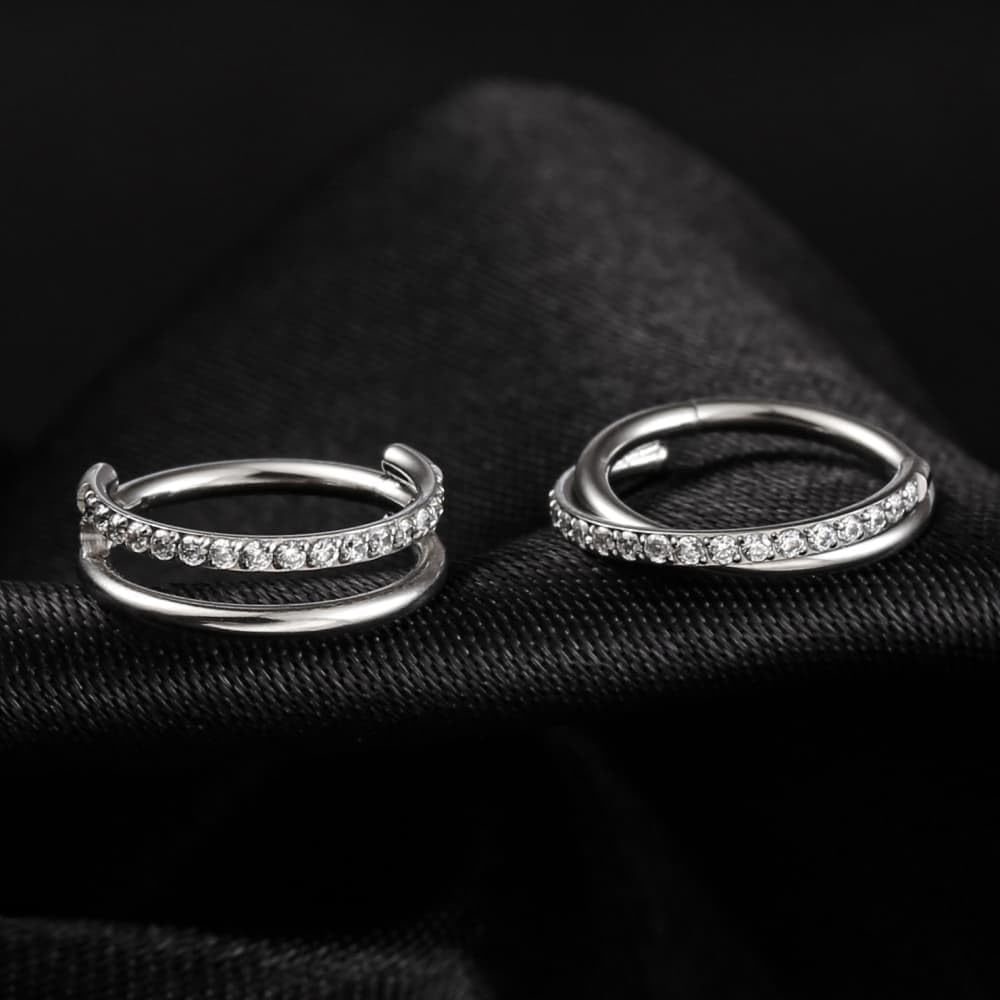 2pcs Double Loop Titanium Nose Rings,16g 8/10/12mm Double Hoop ASTM F136 septum rings Cartilage Helix Daith Rook Earring Hinged Septum Segment Ring Clicker Piercing