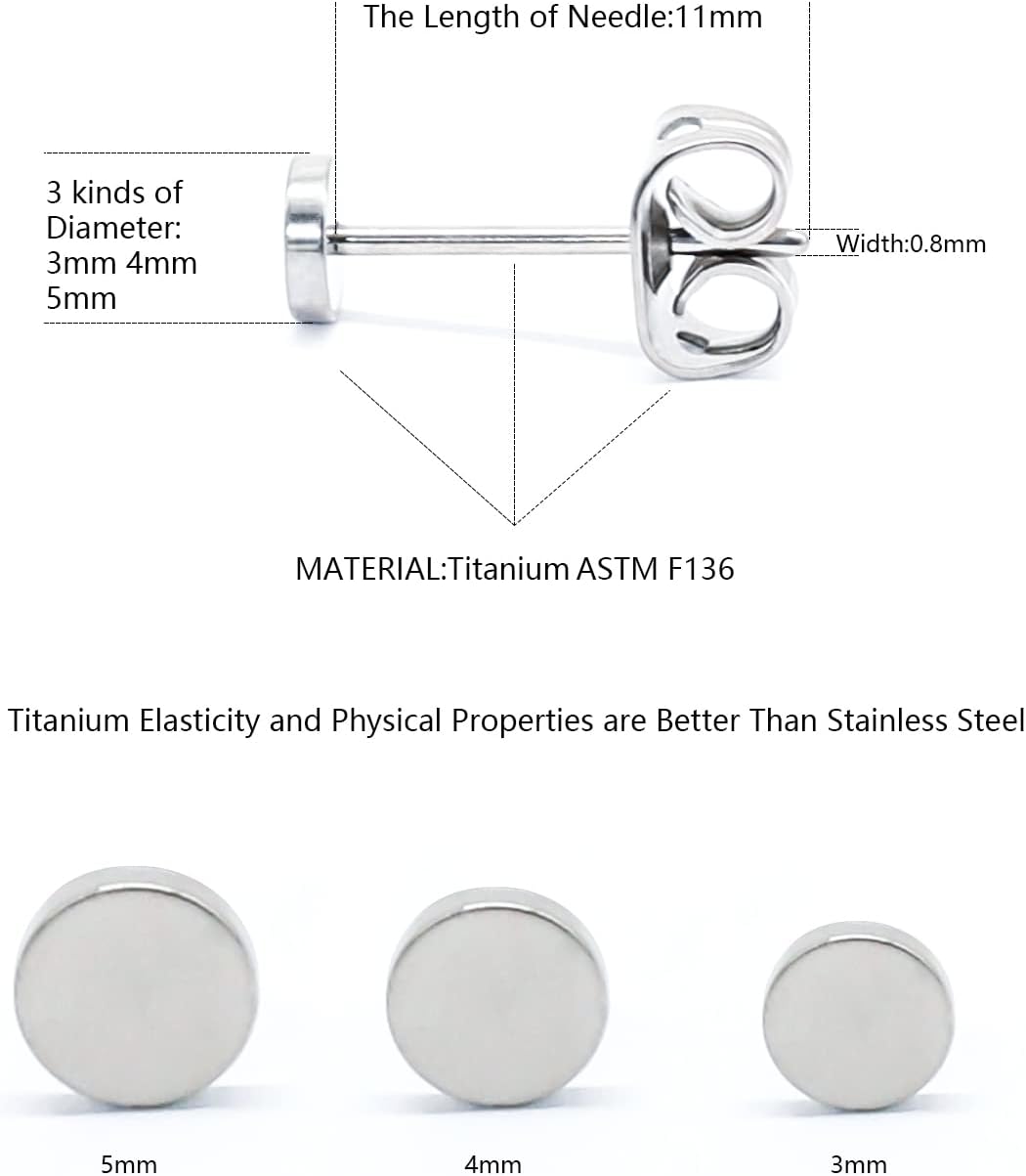 3 Pairs Titanium Stud Earrings Set, Hypoallergenic Women Earrings Nickel Free Earrings for Sensitive Ears Classic Dainty Girls Earring Studs