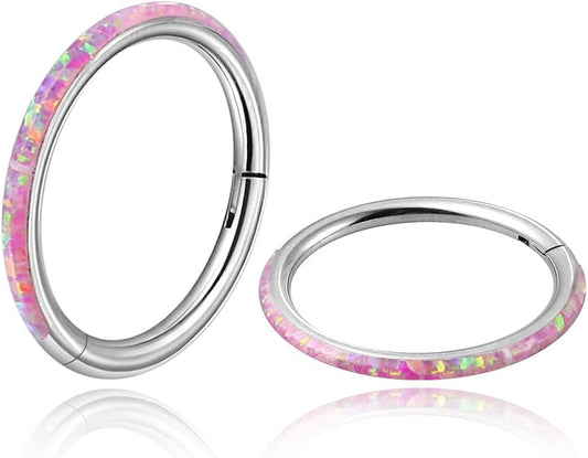 1PC ASTM F136 Titanium Opal Nose Rings Hoops,16g Hinged Septum Rings Seamless for Women Conch Helix Daith Earrings Piercing Jewelry Blue Pink white 6mm/8mm/10mm