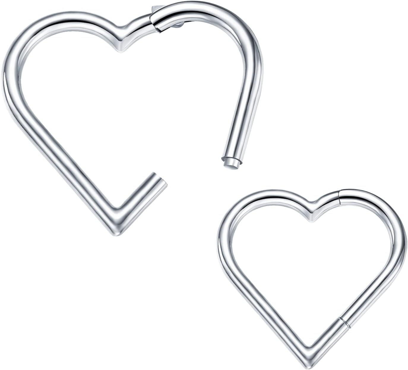 2 Pcs G23 Titanium Heart Daith Piercing Jewelry Rook Tragus Clicker Ring Cartilage Earrings 16G
