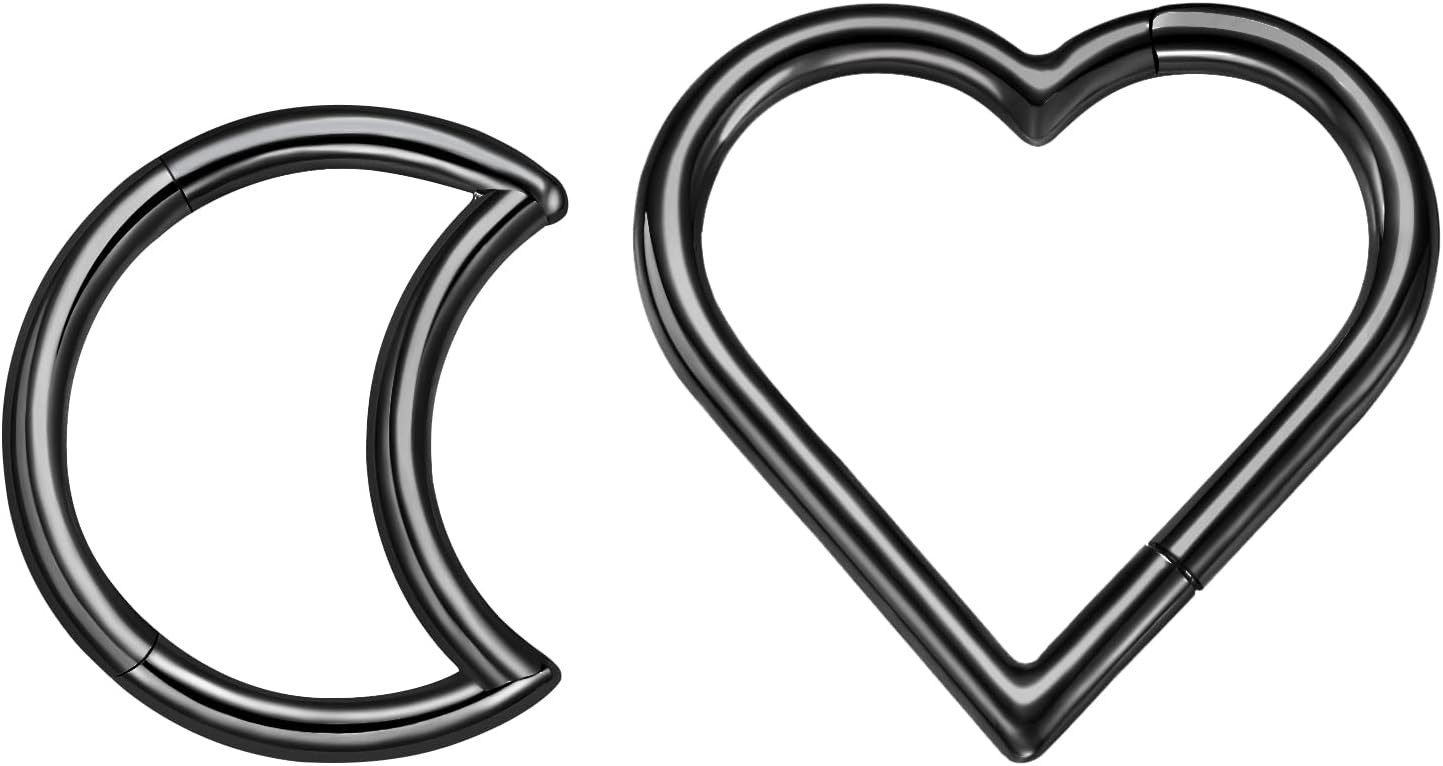 2 Pcs G23 Titanium Heart Daith Piercing Jewelry Rook Tragus Clicker Ring Cartilage Earrings 16G