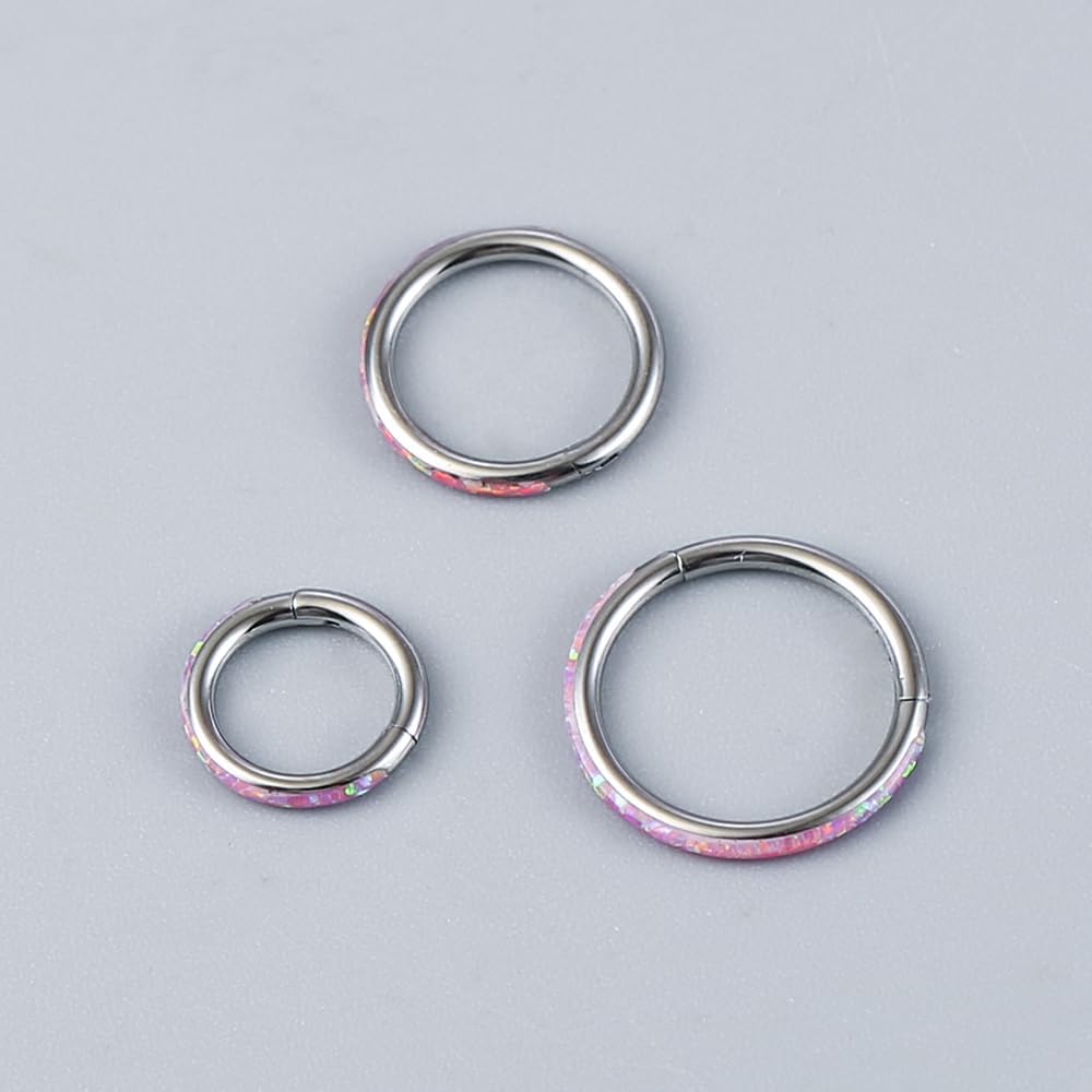 1PC ASTM F136 Titanium Opal Nose Rings Hoops,16g Hinged Septum Rings Seamless for Women Conch Helix Daith Earrings Piercing Jewelry Blue Pink white 6mm/8mm/10mm