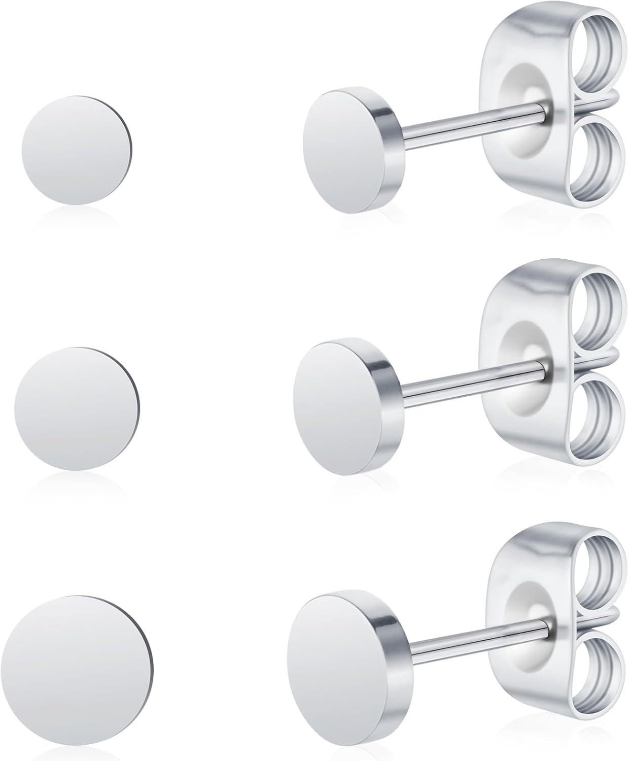 3 Pairs Titanium Stud Earrings Set, Hypoallergenic Women Earrings Nickel Free Earrings for Sensitive Ears Classic Dainty Girls Earring Studs