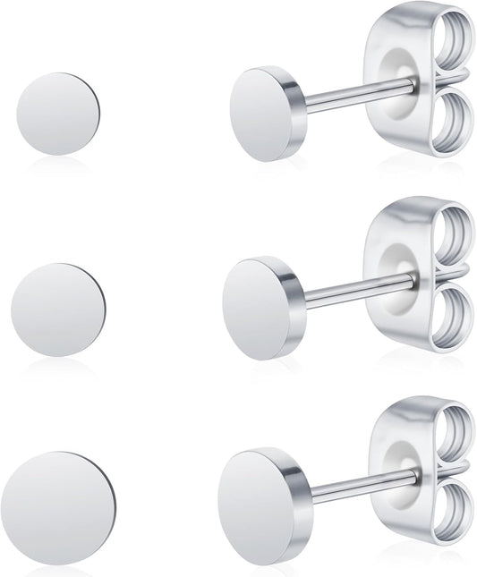 3 Pairs Titanium Stud Earrings Set, Hypoallergenic Women Earrings Nickel Free Earrings for Sensitive Ears Classic Dainty Girls Earring Studs