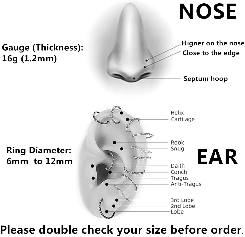 2pc G23 Titanium 16G 6/8/10/12mm Nose Ring Opal Multi Zircon Hoop Hinge Septum Ear Lobe Daith Body Piercing