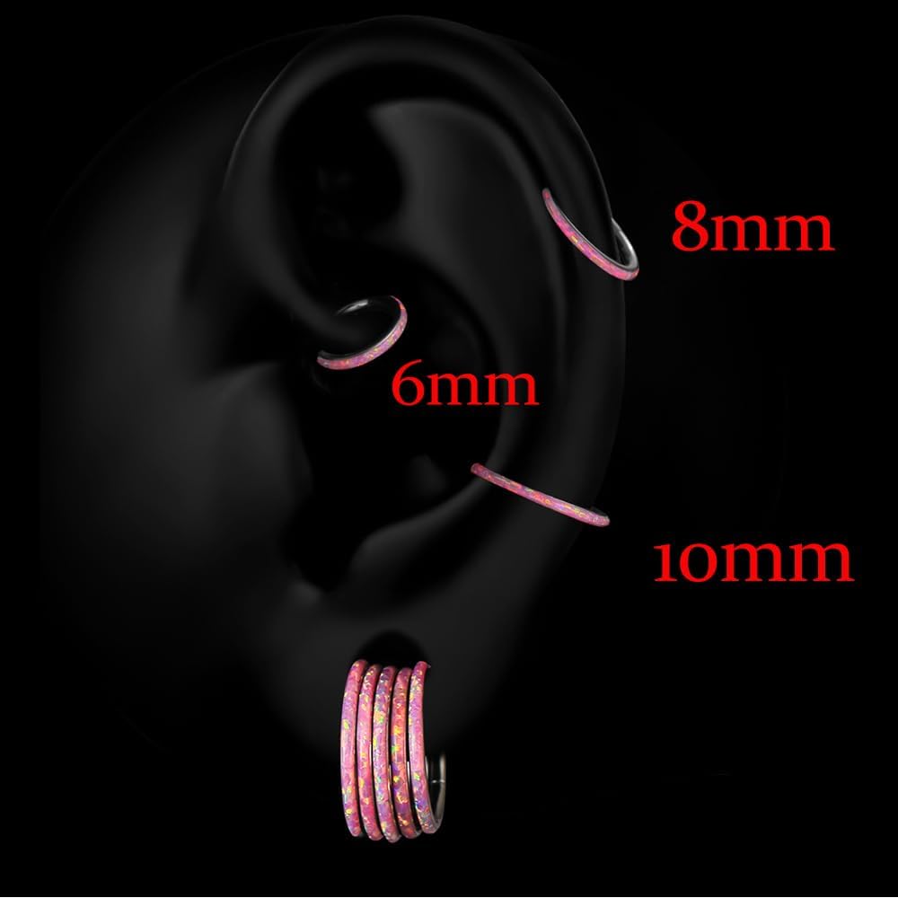 1PC ASTM F136 Titanium Opal Nose Rings Hoops,16g Hinged Septum Rings Seamless for Women Conch Helix Daith Earrings Piercing Jewelry Blue Pink white 6mm/8mm/10mm