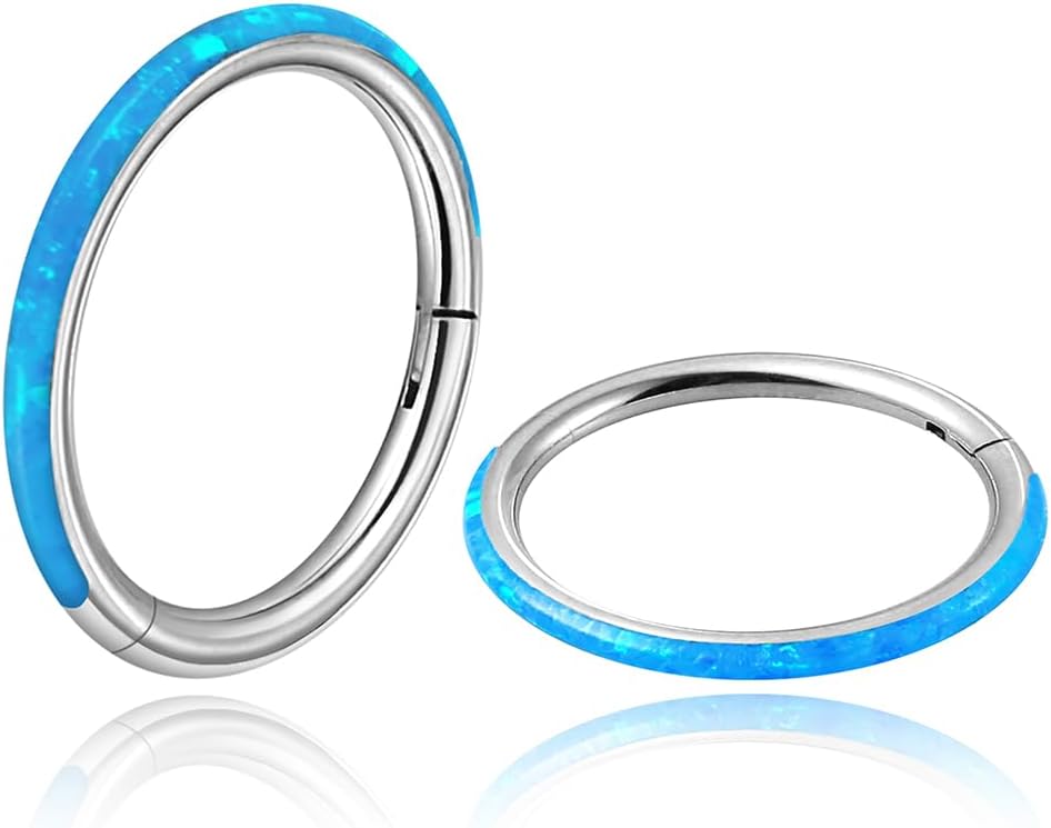 1PC ASTM F136 Titanium Opal Nose Rings Hoops,16g Hinged Septum Rings Seamless for Women Conch Helix Daith Earrings Piercing Jewelry Blue Pink white 6mm/8mm/10mm