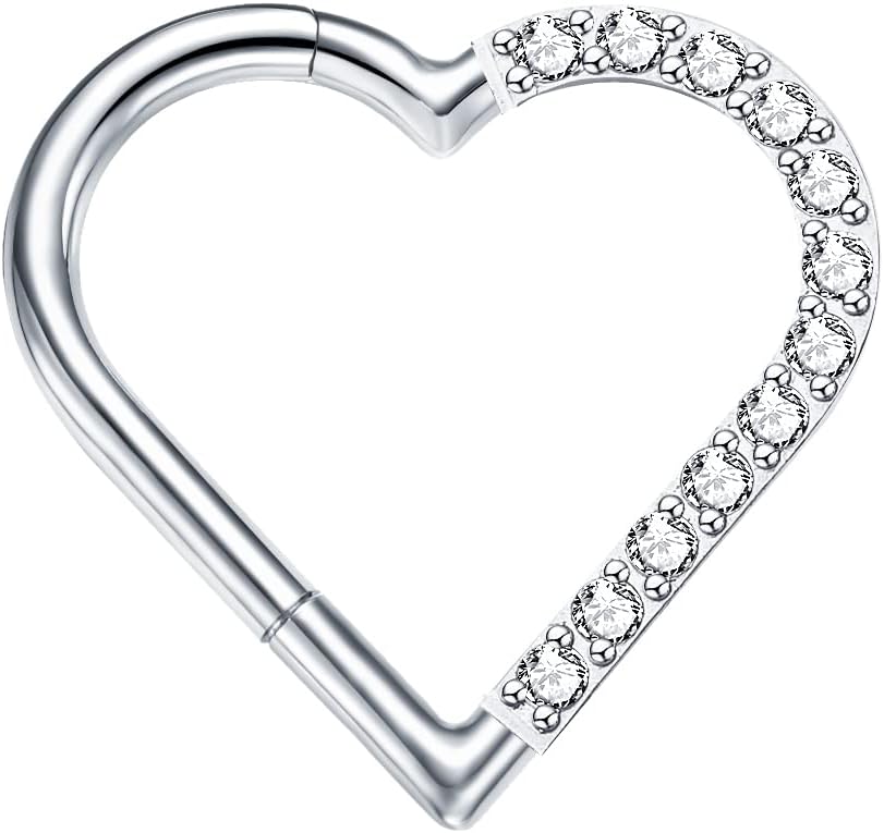 16G 8/10MM G23 1PC Titanium Daith Piercing Jewelry Heart Clicker Cartilage Tragus Earring for Women