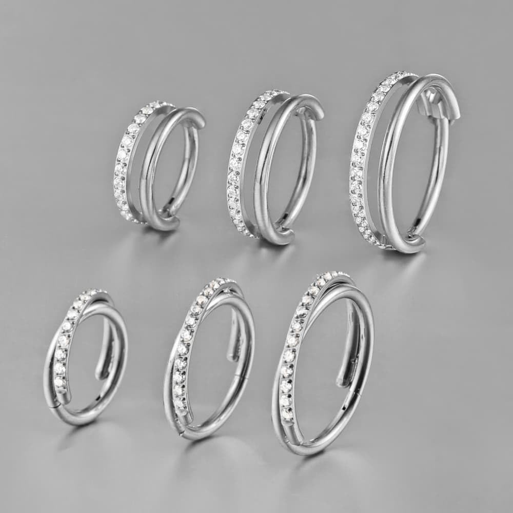 2pcs Double Loop Titanium Nose Rings,16g 8/10/12mm Double Hoop ASTM F136 septum rings Cartilage Helix Daith Rook Earring Hinged Septum Segment Ring Clicker Piercing