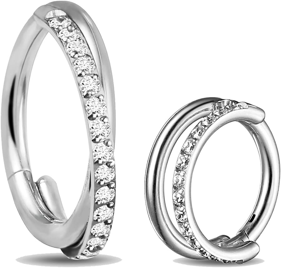2pcs Double Loop Titanium Nose Rings,16g 8/10/12mm Double Hoop ASTM F136 septum rings Cartilage Helix Daith Rook Earring Hinged Septum Segment Ring Clicker Piercing
