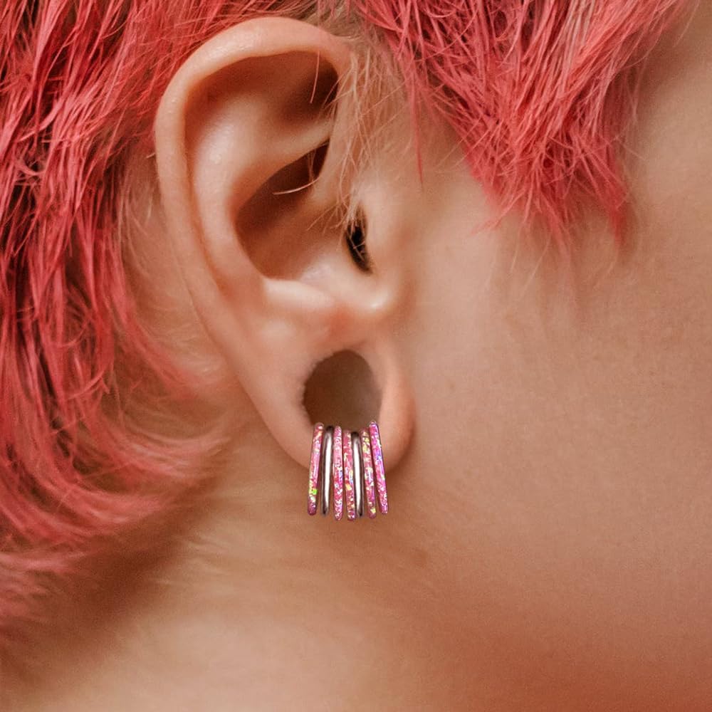 1PC ASTM F136 Titanium Opal Nose Rings Hoops,16g Hinged Septum Rings Seamless for Women Conch Helix Daith Earrings Piercing Jewelry Blue Pink white 6mm/8mm/10mm