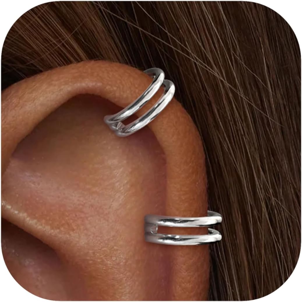 2 PCS Small Cartilage Double-Hoop Helix Conch Piercing Earrings With Cubic Zirconia For Women Trendy 14K Gold Plated Titanium Surgical Stainless Steel Sets Jewelry