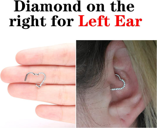 16G 8/10MM G23 1PC Titanium Daith Piercing Jewelry Heart Clicker Cartilage Tragus Earring for Women