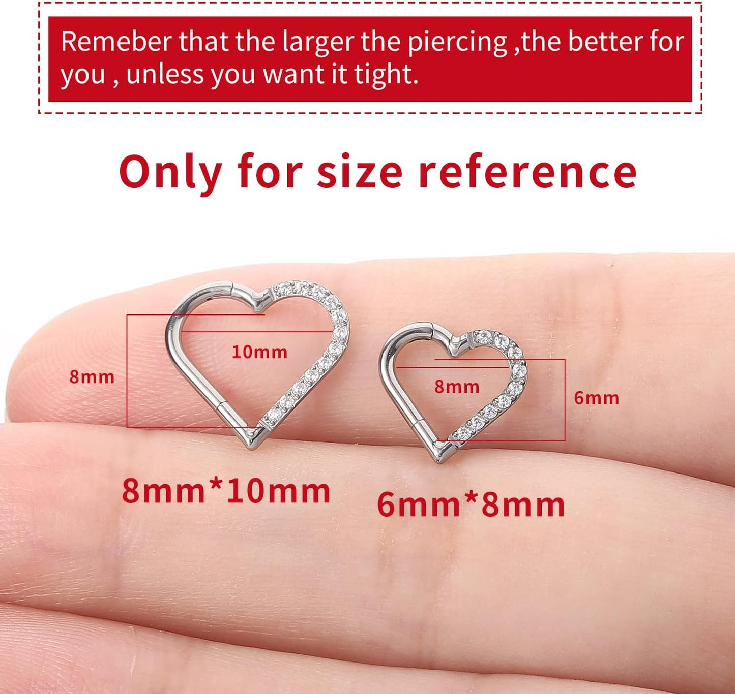 16G 8/10MM G23 1PC Titanium Daith Piercing Jewelry Heart Clicker Cartilage Tragus Earring for Women