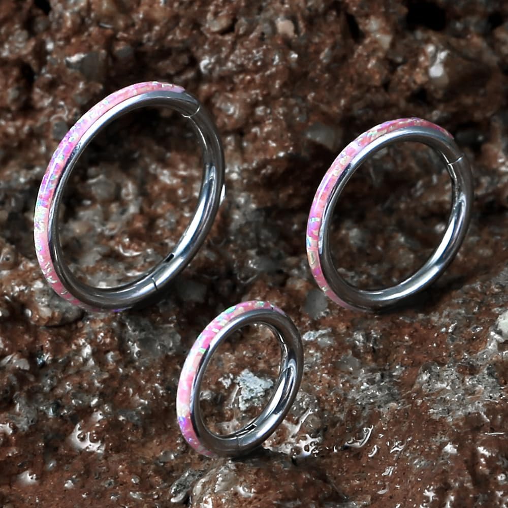 1PC ASTM F136 Titanium Opal Nose Rings Hoops,16g Hinged Septum Rings Seamless for Women Conch Helix Daith Earrings Piercing Jewelry Blue Pink white 6mm/8mm/10mm
