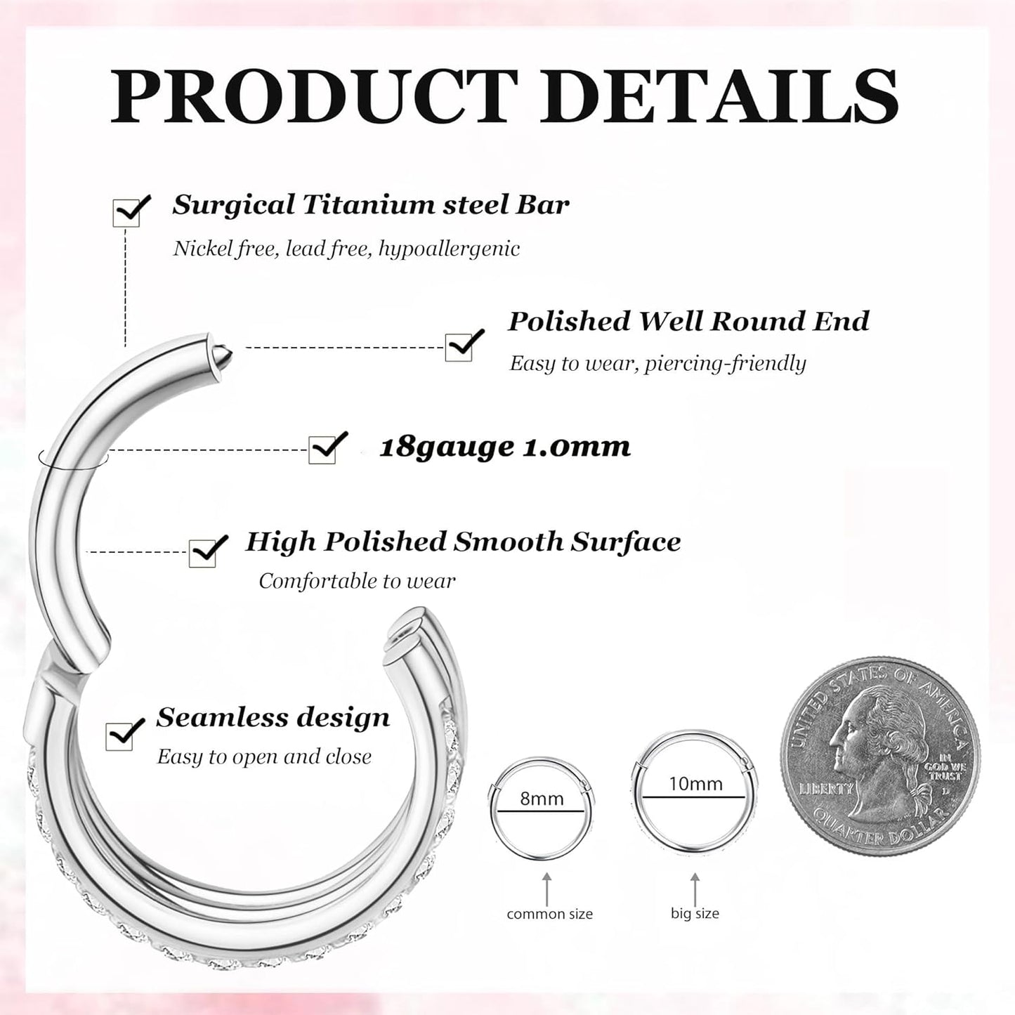 2 PCS Small Cartilage Double-Hoop Helix Conch Piercing Earrings With Cubic Zirconia For Women Trendy 14K Gold Plated Titanium Surgical Stainless Steel Sets Jewelry