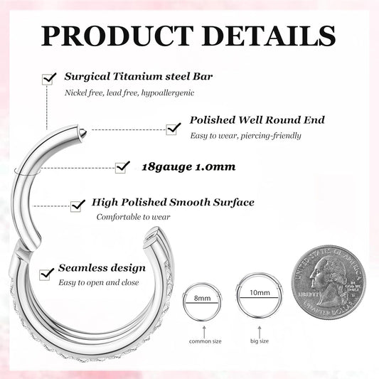 2 PCS Small Cartilage Double-Hoop Helix Conch Piercing Earrings With Cubic Zirconia For Women Trendy 14K Gold Plated Titanium Surgical Stainless Steel Sets Jewelry