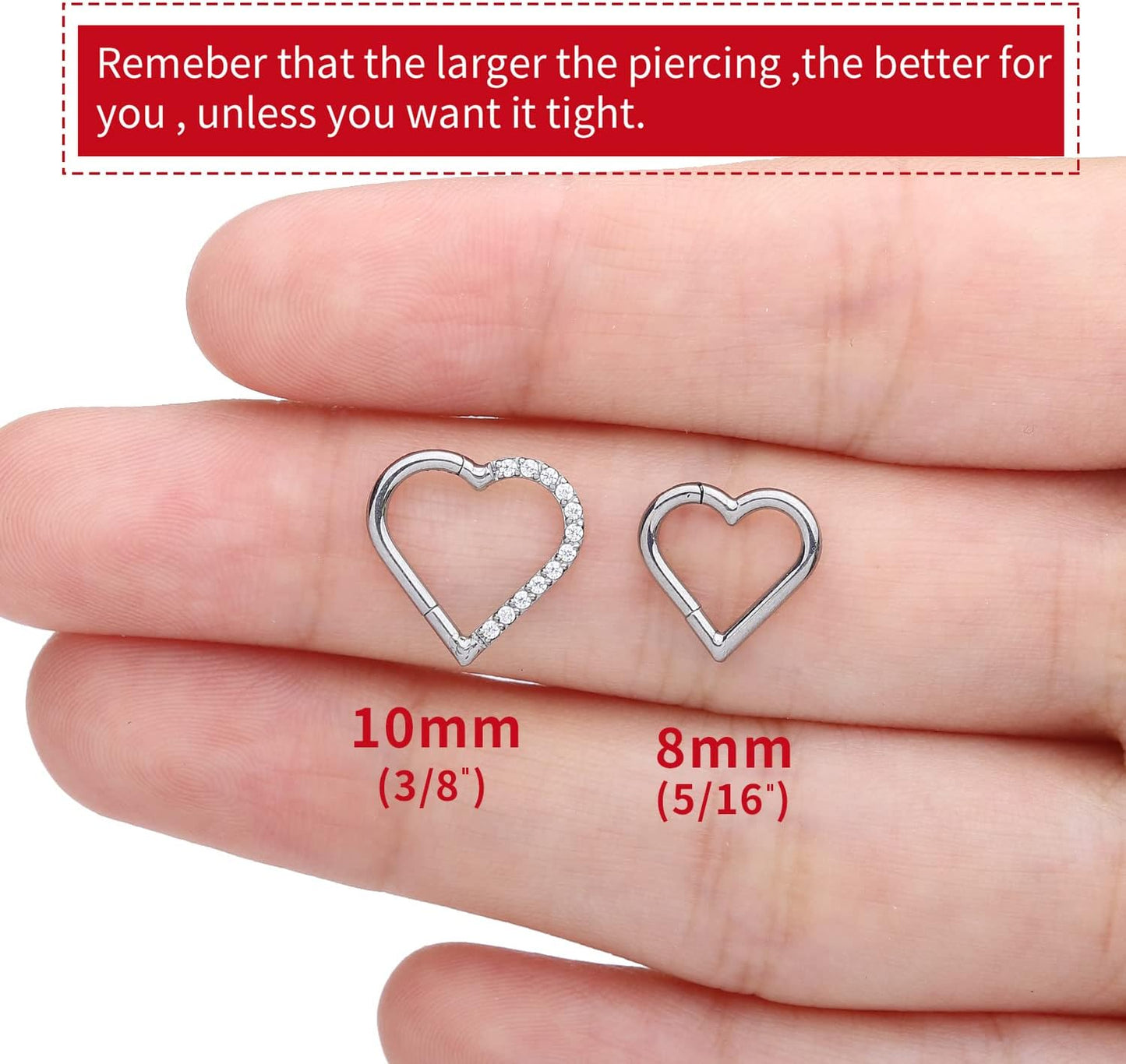 2 Pcs G23 Titanium Heart Daith Piercing Jewelry Rook Tragus Clicker Ring Cartilage Earrings 16G