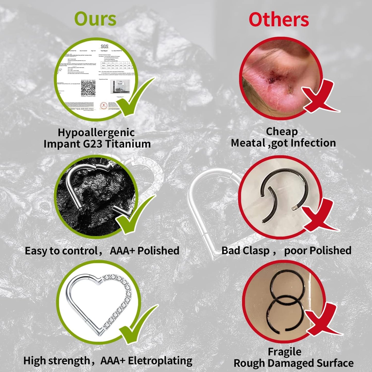 16G 8/10MM G23 1PC Titanium Daith Piercing Jewelry Heart Clicker Cartilage Tragus Earring for Women